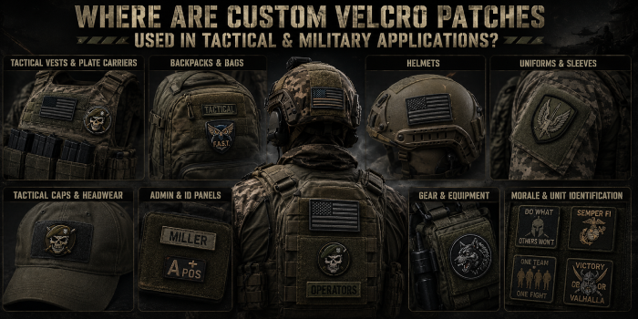 Where are custom Velcro patches used in tactical & military applications